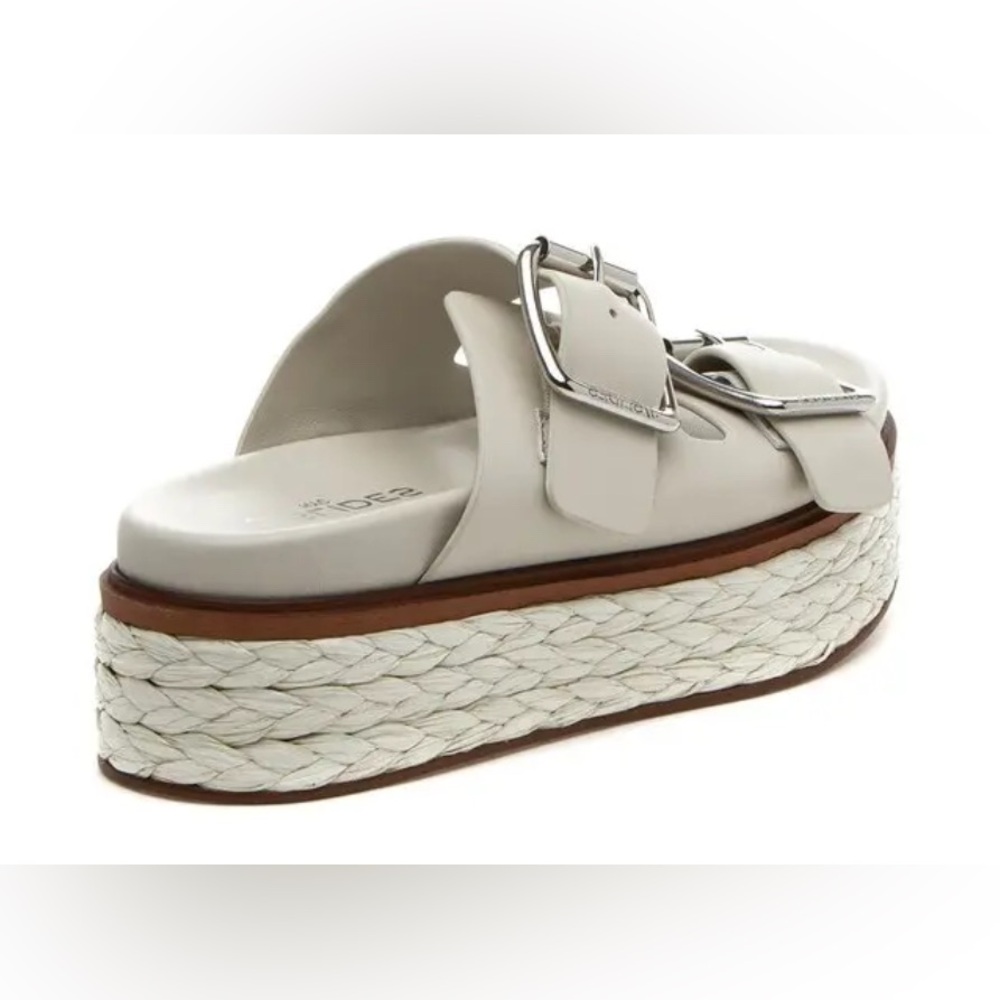 J/SLIDES NYC Bonnie Double Buckle Platform Slide Sandals - Bone Leather Size 7 - Picture 2 of 9